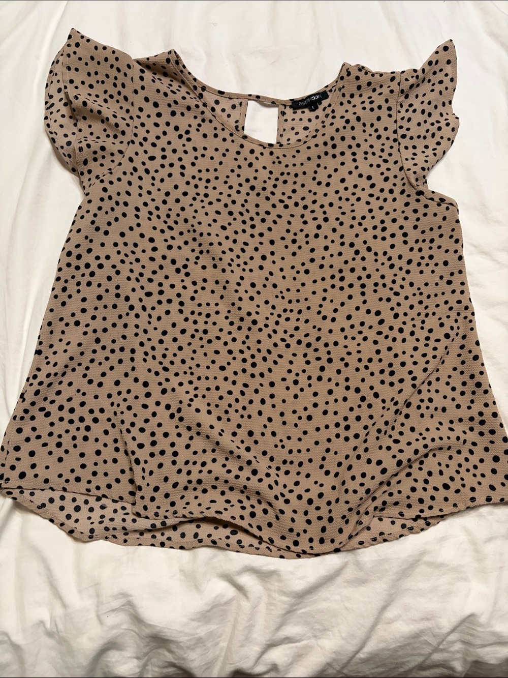 Papermoon Tan Polka Dot Flutter Sleeve Top